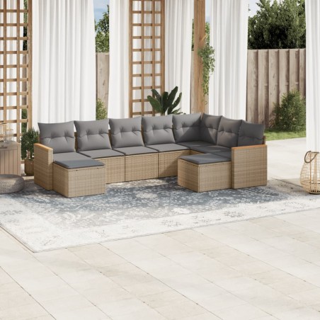 vidaXL Juego de sofás jardín con cojines beige mezcla 9 pzas ratán PE