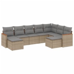 vidaXL Juego de sofás jardín con cojines beige mezcla 9 pzas ratán PE