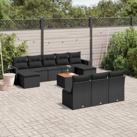 vidaXL Set de sofás de jardín 11 pzas y cojines ratán sintético negro