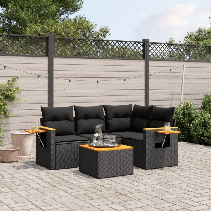 vidaXL Set de muebles de jardín 5 pzas y cojines ratán sintético negro vidaXL Set de muebles de jardín 5 pzas y cojines ratán sintético negro