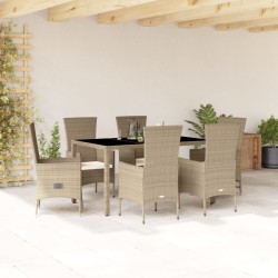 vidaXL Set comedor de jardín 7 pzas con cojines ratán sintético beige