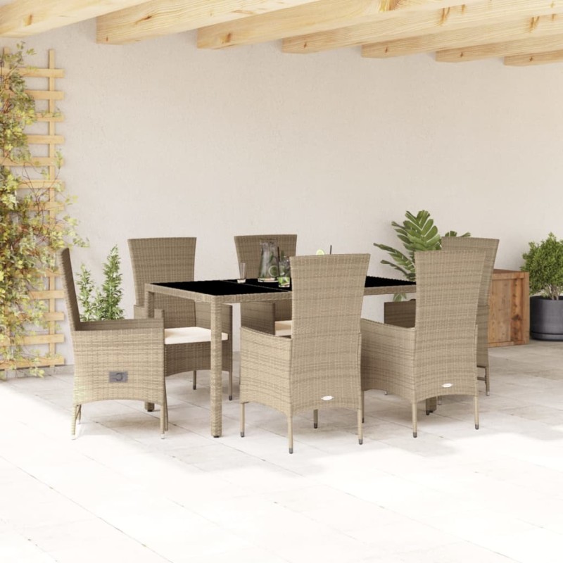 vidaXL Set comedor de jardín 7 pzas con cojines ratán sintético beige vidaXL Set comedor de jardín 7 pzas con cojines ratán sintético beige