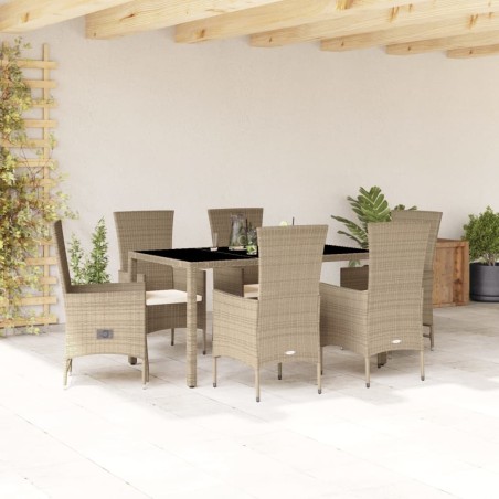vidaXL Set comedor de jardín 7 pzas con cojines ratán sintético beige