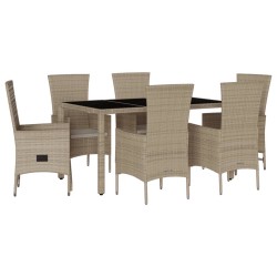 vidaXL Set comedor de jardín 7 pzas con cojines ratán sintético beige