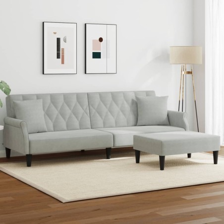 vidaXL Sofá cama 2 plazas con almohadas taburete terciopelo gris claro
