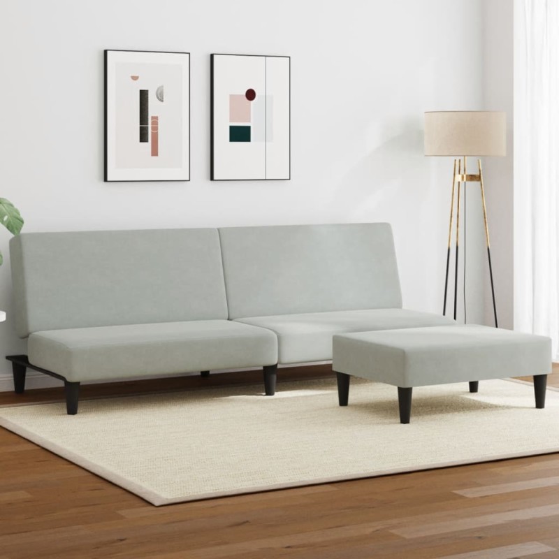vidaXL Sofá cama de 2 plazas con taburete terciopelo gris claro vidaXL Sofá cama de 2 plazas con taburete terciopelo gris claro