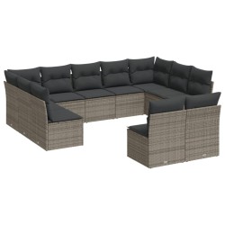 vidaXL Set de sofás de jardín 11 pzas y cojines ratán sintético gris