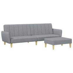 vidaXL Sofá cama de 2 plazas con taburete tela gris claro