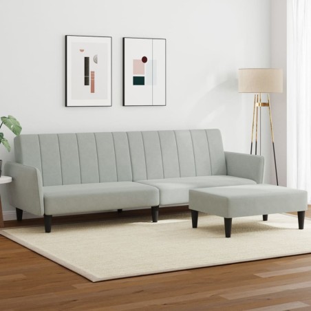vidaXL Sofá cama de 2 plazas con taburete terciopelo gris claro
