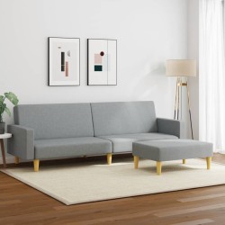 vidaXL Sofá cama de 2 plazas con taburete tela gris claro