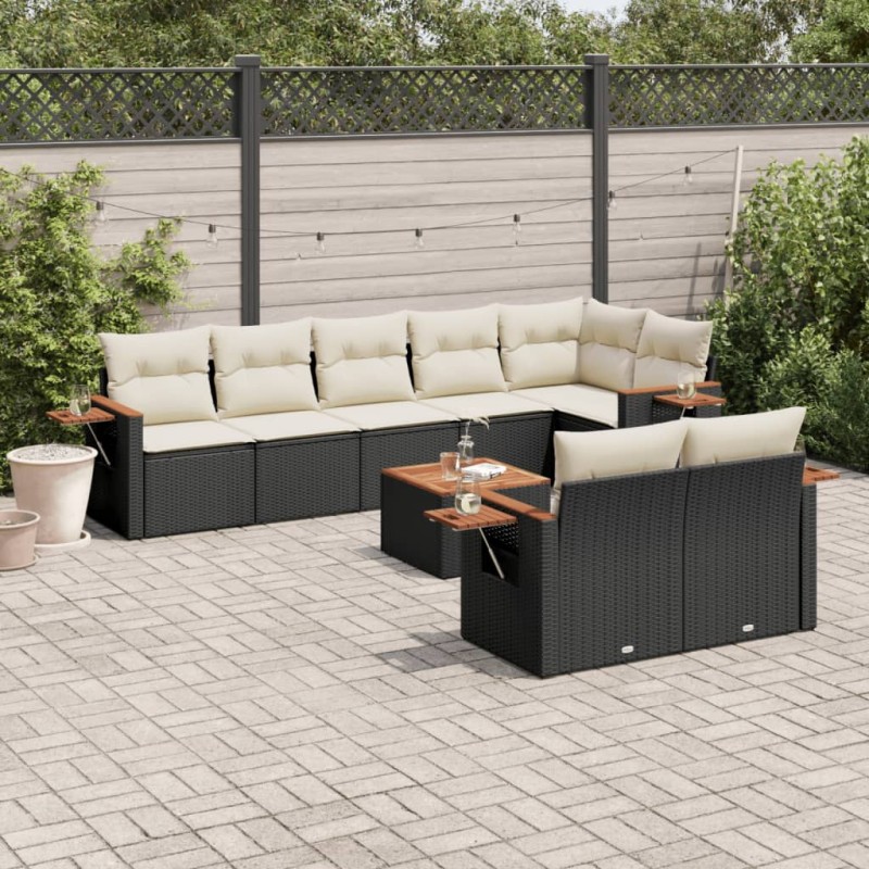 vidaXL Set de sofás de jardín 8 piezas y cojines ratán sintético negro vidaXL Set de sofás de jardín 8 piezas y cojines ratán sintético negro