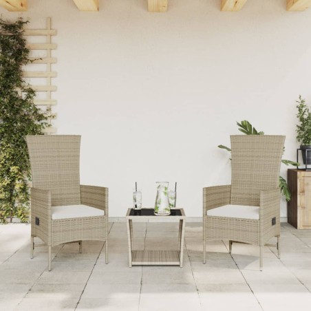 vidaXL Set comedor de jardín 3 pzas con cojines ratán sintético beige