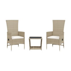 vidaXL Set comedor de jardín 3 pzas con cojines ratán sintético beige