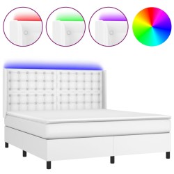 vidaXL Cama box spring colchón y LED cuero sintético blanco 180x200 cm