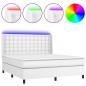 vidaXL Cama box spring colchón y LED cuero sintético blanco 180x200 cm