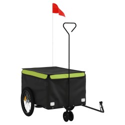 vidaXL Remolque para bicicleta hierro negro y verde 30 kg