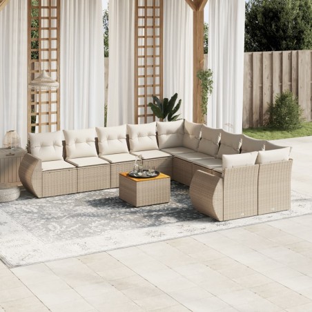 vidaXL Set de sofás de jardín 11pzas con cojines ratán sintético beige