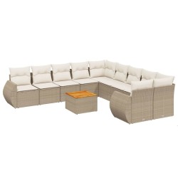 vidaXL Set de sofás de jardín 11pzas con cojines ratán sintético beige