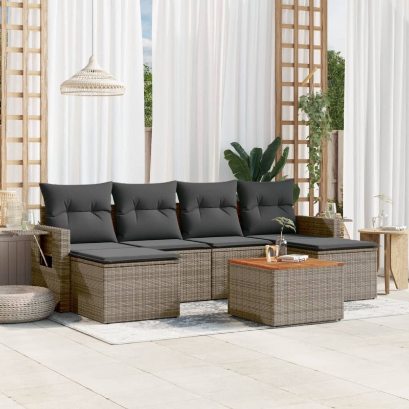 vidaXL Set de sofás de jardín 7 piezas con cojines ratán PE gris vidaXL Set de sofás de jardín 7 piezas con cojines ratán PE gris