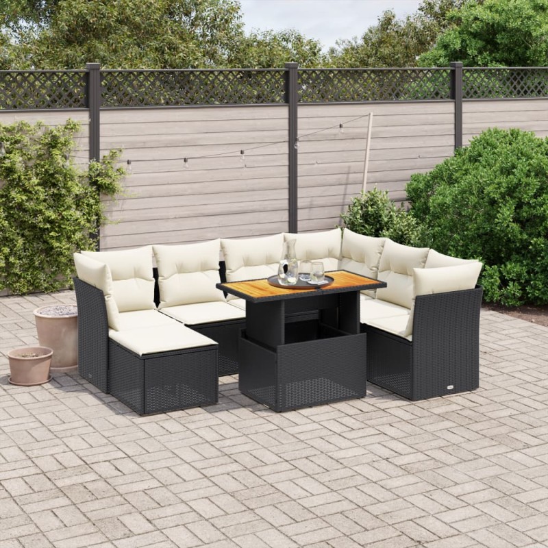 vidaXL Set de sofás de jardín 8 piezas y cojines ratán sintético negro vidaXL Set de sofás de jardín 8 piezas y cojines ratán sintético negro