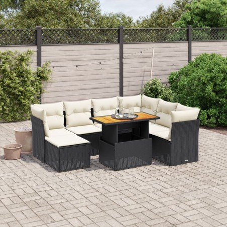 vidaXL Set de sofás de jardín 8 piezas y cojines ratán sintético negro
