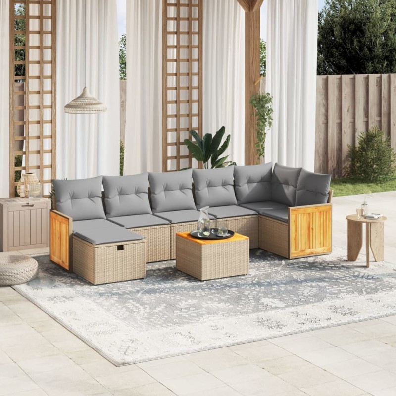vidaXL Juego de sofás jardín con cojines beige mezcla 8 pzas ratán PE vidaXL Juego de sofás jardín con cojines beige mezcla 8 pzas ratán PE