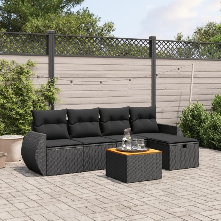 vidaXL Set de sofás de jardín 6 piezas y cojines ratán sintético negro