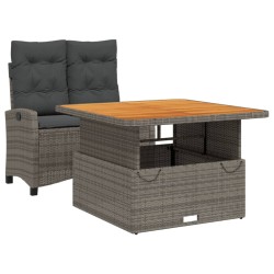 vidaXL Juego de comedor jardín 2 pzas con cojines ratán sintético gris