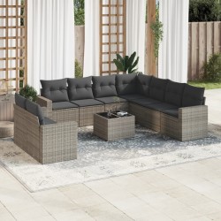 vidaXL Set de sofás de jardín 10 pzas con cojines ratán sintético gris