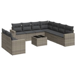 vidaXL Set de sofás de jardín 10 pzas con cojines ratán sintético gris