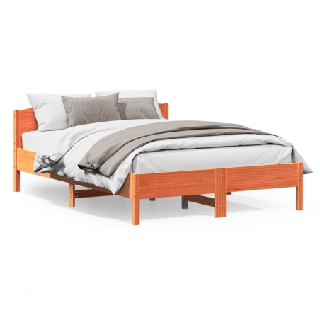 vidaXL Estructura cama con cabecero madera pino marrón cera 120x200 cm