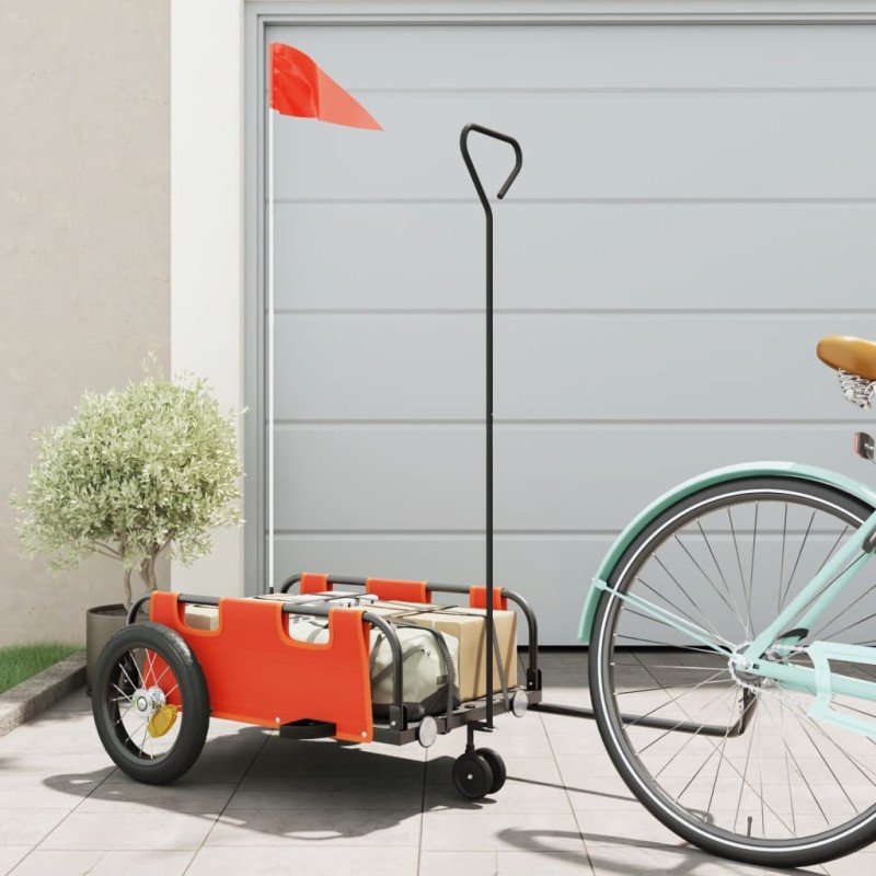 vidaXL Remolque para bicicletas hierro y tela Oxford naranja vidaXL Remolque para bicicletas hierro y tela Oxford naranja