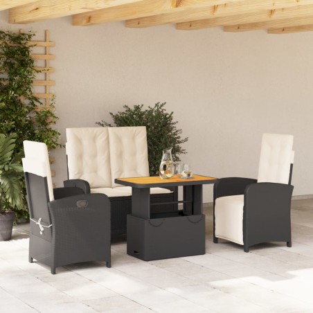 vidaXL Juego comedor jardín 4 piezas con cojines ratán sintético negro