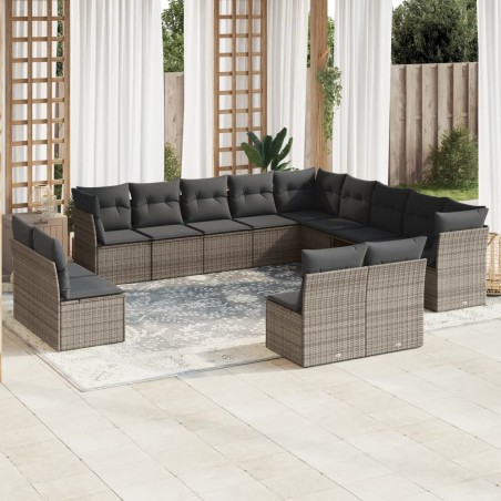 vidaXL Set sofás de jardín con cojines 13 piezas ratán sintético gris