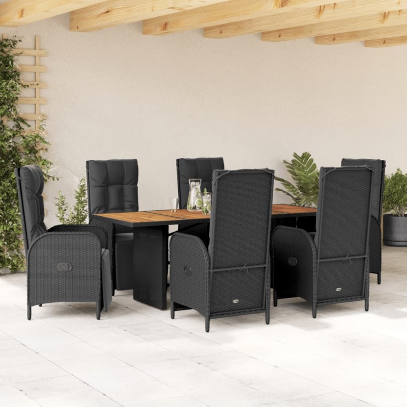 vidaXL Set de comedor de jardín 7 pzas y cojines ratán sintético negro vidaXL Set de comedor de jardín 7 pzas y cojines ratán sintético negro