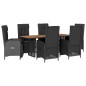 vidaXL Set de comedor de jardín 7 pzas y cojines ratán sintético negro vidaXL Set de comedor de jardín 7 pzas y cojines ratán sintético negro