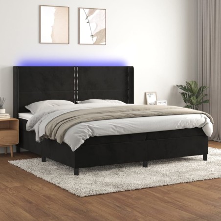 vidaXL Cama box spring colchón y LED terciopelo negro 200x200 cm