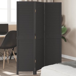 vidaXL Biombo separador de 3 paneles madera maciza Paulownia negro