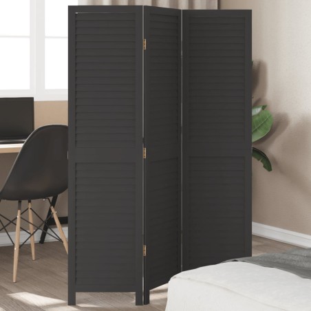 vidaXL Biombo separador de 3 paneles madera maciza Paulownia negro