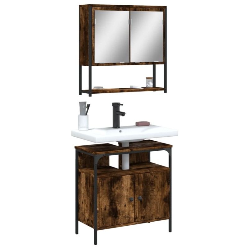 vidaXL Set de muebles baño 2 pzas madera contrachapada roble ahumado vidaXL Set de muebles baño 2 pzas madera contrachapada roble ahumado