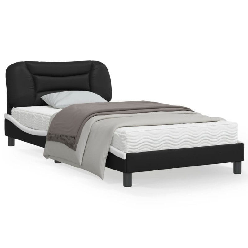 vidaXL Estructura de cama con cabecero cuero sintético negro y blanco vidaXL Estructura de cama con cabecero cuero sintético negro y blanco
