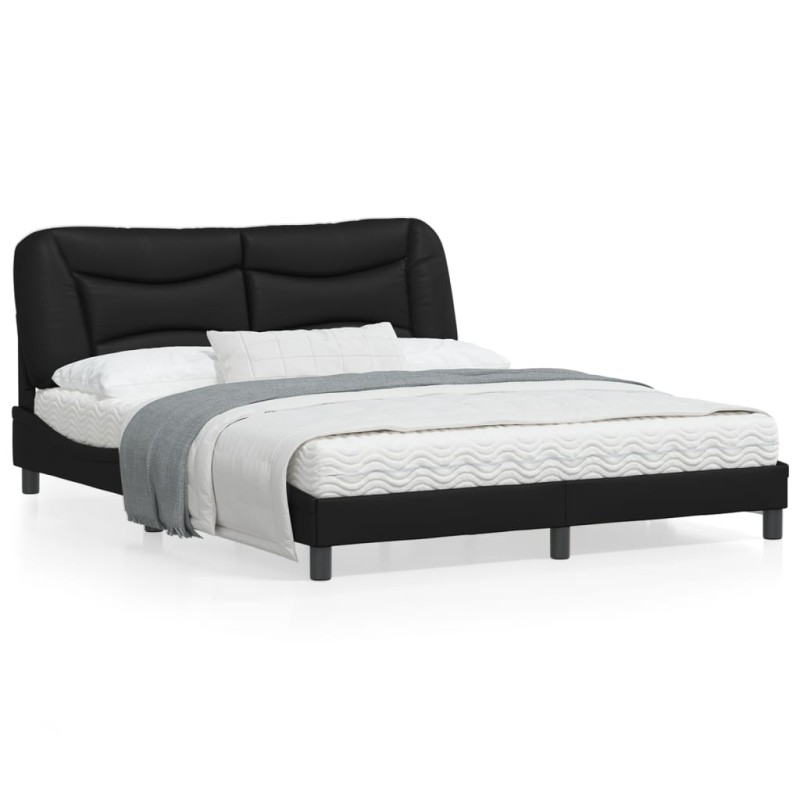 vidaXL Estructura de cama con cabecero cuero sintético negro 160x200cm vidaXL Estructura de cama con cabecero cuero sintético negro 160x200cm