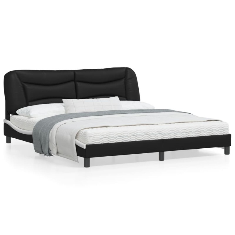 vidaXL Estructura de cama con cabecero cuero sintético negro y blanco