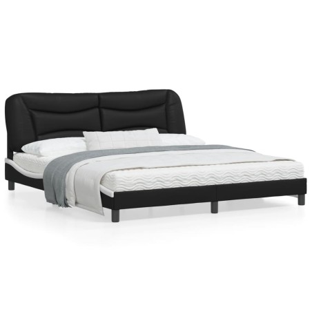 vidaXL Estructura de cama con cabecero cuero sintético negro y blanco