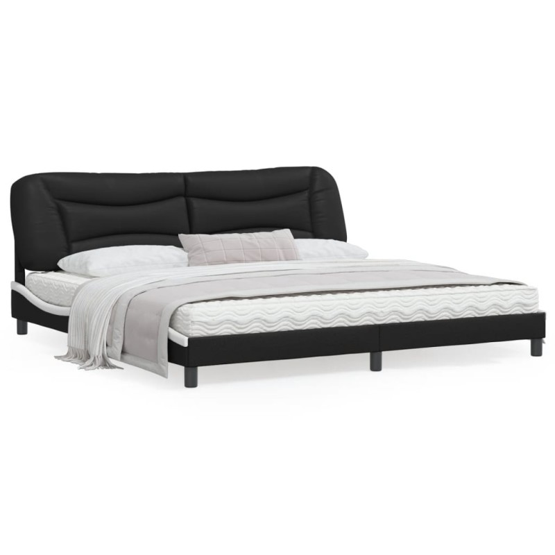 vidaXL Estructura de cama con cabecero cuero sintético negro y blanco vidaXL Estructura de cama con cabecero cuero sintético negro y blanco