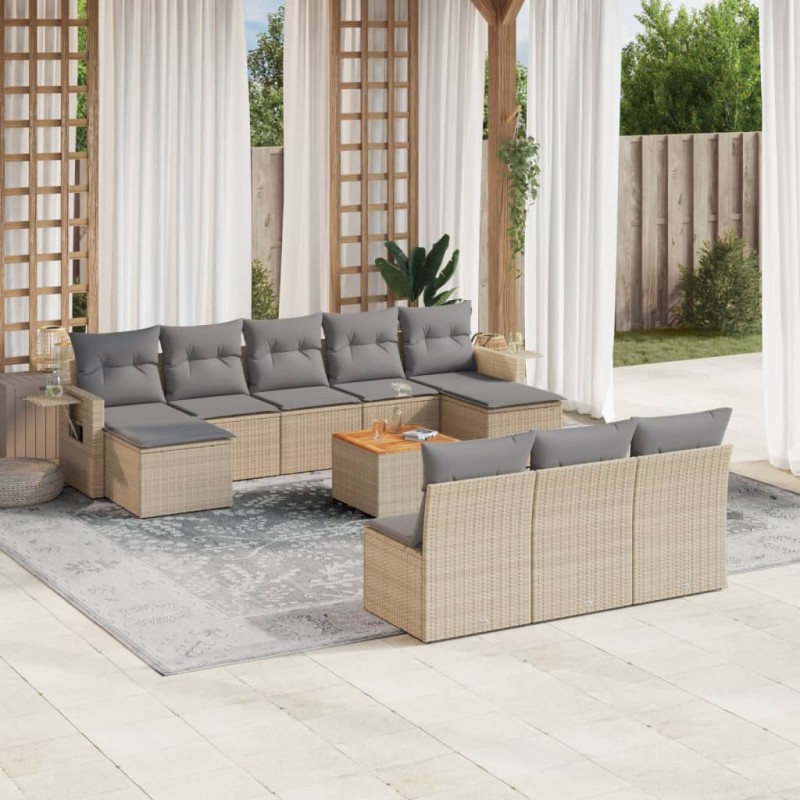 vidaXL Set de sofás de jardín 11pzas con cojines ratán sintético beige vidaXL Set de sofás de jardín 11pzas con cojines ratán sintético beige