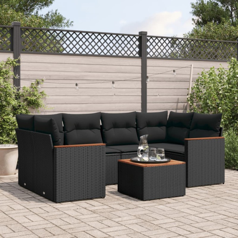 vidaXL Set de comedor de jardín 7 pzas y cojines ratán sintético negro vidaXL Set de comedor de jardín 7 pzas y cojines ratán sintético negro
