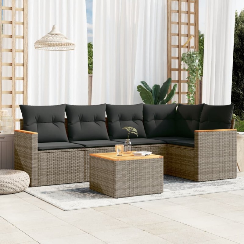 vidaXL Set de muebles de jardín 6 pzas y cojines ratán sintético gris vidaXL Set de muebles de jardín 6 pzas y cojines ratán sintético gris