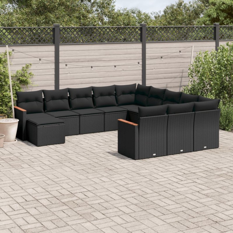 vidaXL Set de sofás de jardín 12 piezas cojines ratán sintético negro vidaXL Set de sofás de jardín 12 piezas cojines ratán sintético negro
