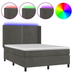 vidaXL Cama box spring colchón y LED terciopelo gris oscuro 140x200 cm